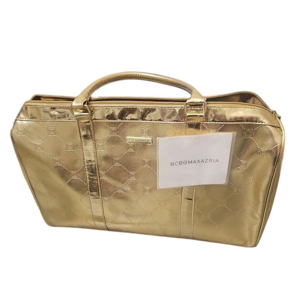 BCBGMAXAZRIA Gold Satchel Top Handle Bag Quilted Designer weekend  bag NWT‎